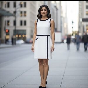 Lauren Ralph Lauren Ivory and Navy Sleeveless Dress